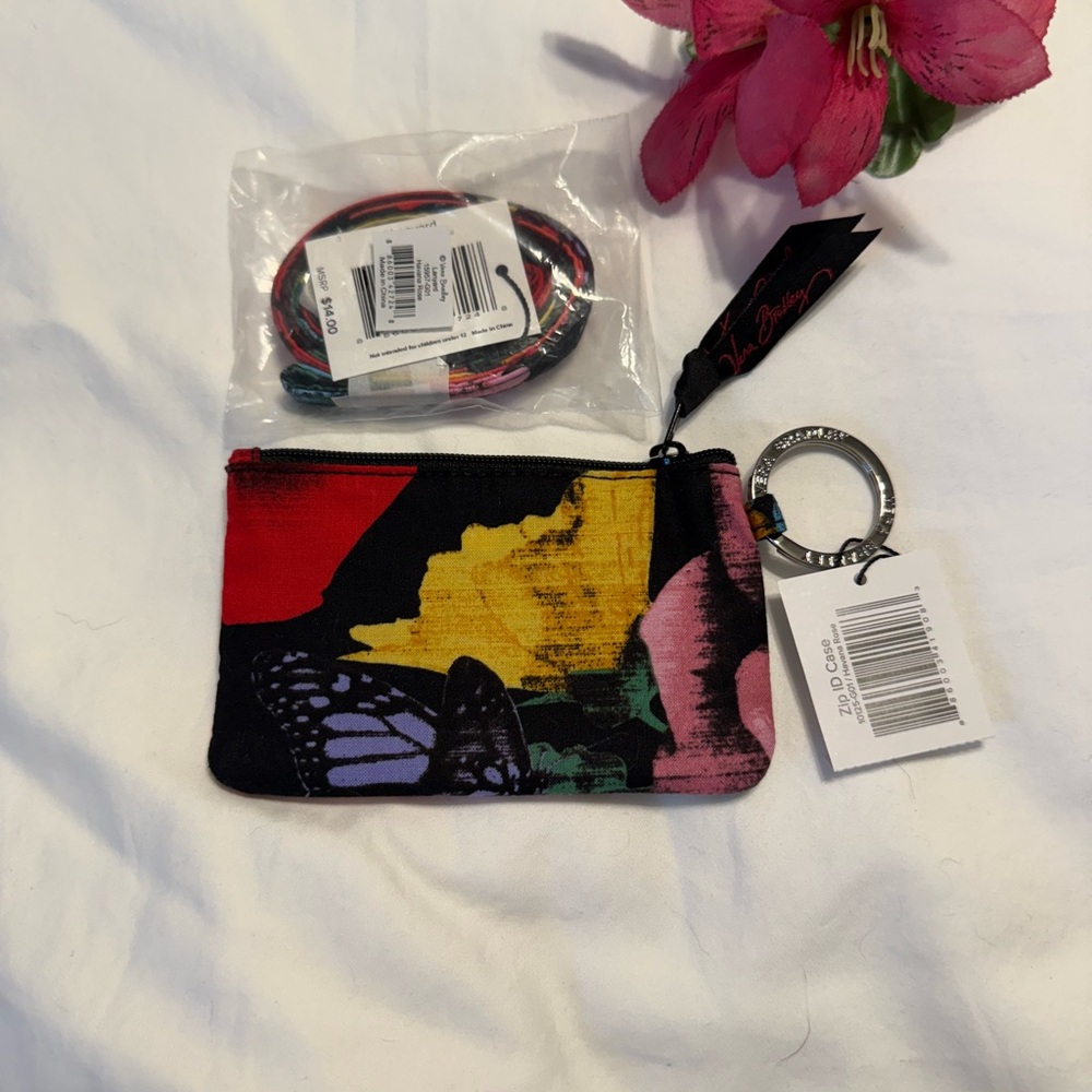Vera Bradley Havana Rose Zip ID and Lanyard Set Floral key chain wallet NWT